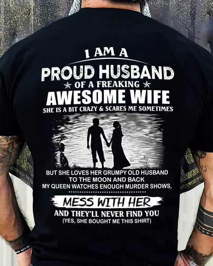 I'm a Proud Husband of a Freaking awesome Wife - A Perfect Gift from Wife for Anniversary, Birthday, and Valentine’s Day (SKU26T-01298-00) - TOP00