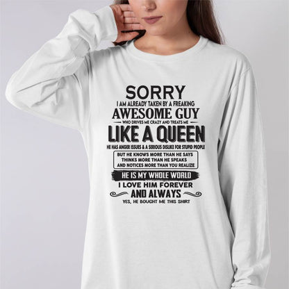 Sorry I am already taken by a freaking awesome guy - Gift for Wife From Husband - TOP00 (SKU08-25-00)