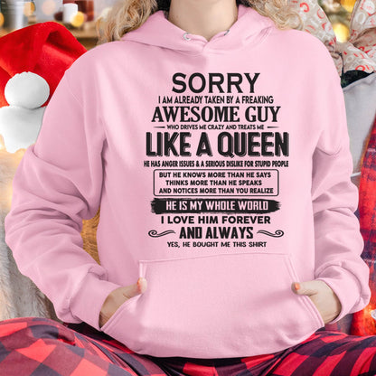 Sorry I am already taken by a freaking awesome guy - Gift for Wife From Husband - TOP00 (SKU08-25-00)