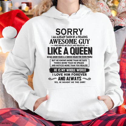 Sorry I am already taken by a freaking awesome guy - Gift for Wife From Husband - TOP00 (SKU08-25-00)