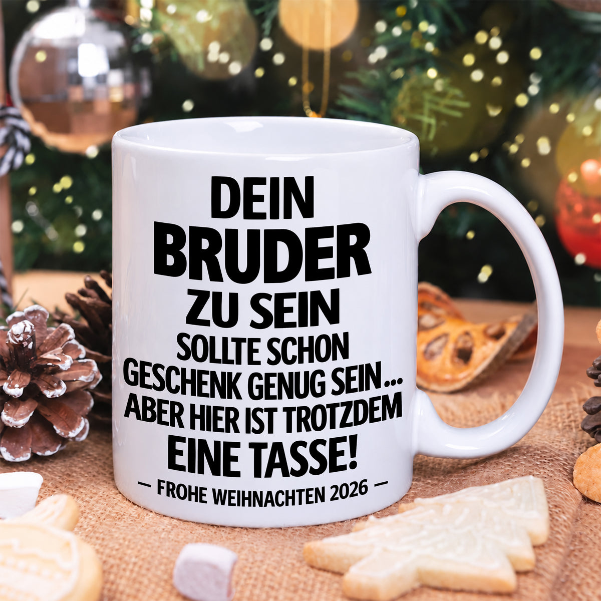 Dein Bruder zu sein, ist Geschenk genug – Lustiges Weihnachten 2026 – Geschenk-Kaffeetasse mit Spruch (SKU2610-531-02)