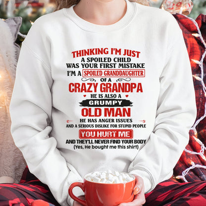Spoiled Granddaughter of a Crazy Grandpa Shirt – Birthday Gift from Grandpa / Man - TOP00 (SKU12-200-00)