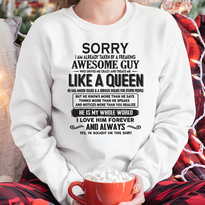 Sorry I am already taken by a freaking awesome guy - Gift for Wife From Husband - TOP00 (SKU08-25-00)