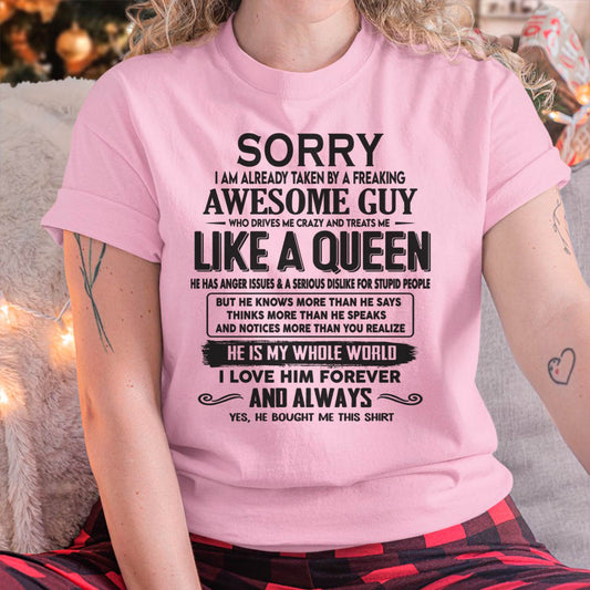Sorry I am already taken by a freaking awesome guy - Gift for Wife From Husband - TOP00 (SKU08-25-00)