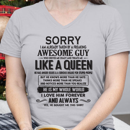 Sorry I am already taken by a freaking awesome guy - Gift for Wife From Husband - TOP00 (SKU08-25-00)
